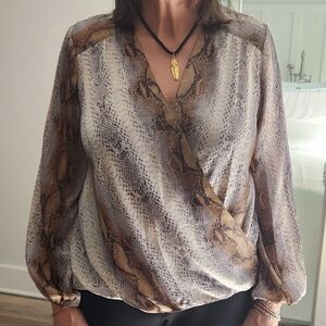 Chelsea & Theodore Brown and Cream Snake Print Blouse